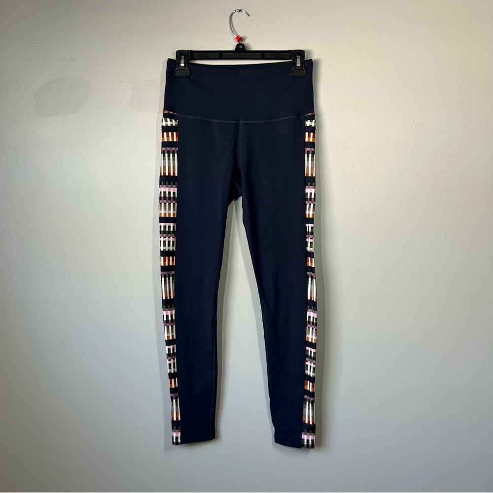 Prana leggings navy blue striped sides size medium